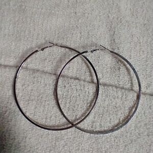 Huge silvertone 3 inch hoop earrings pierced
